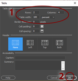 Dreamweaver opaskirja opas kotisivu www-sivu homepage www-site guide new table size